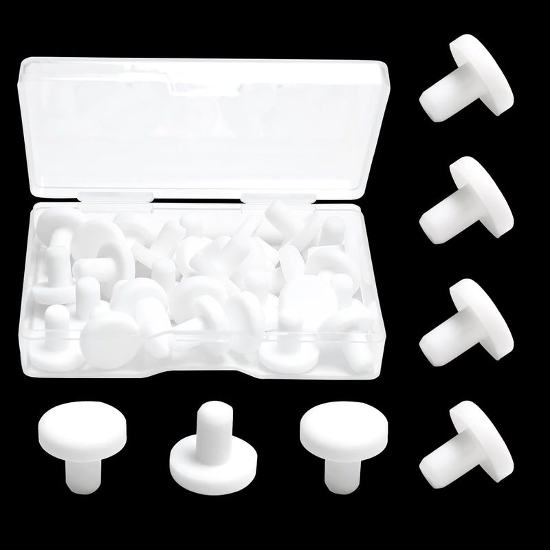 BOPOREAE 30 Pcs 5 mm/0.2 in Silicone Rubber Plug for 4.8 mm Small Round Holes, Waterproof T Type Rubber Stoppers, Soft Flexible Bottle Seal Plugs Tube Pipe End Caps Inserts Bathtub Jet Cover, White - Image 1